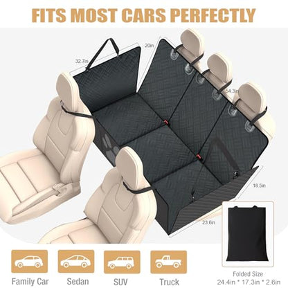 RYVON Dog Car Seat Cover for Back seat Waterproof Dog Hammock with Mesh Window Dog Car Seat Cover Hard Bottom Holds 440lbs Folds to accommodate Passenger