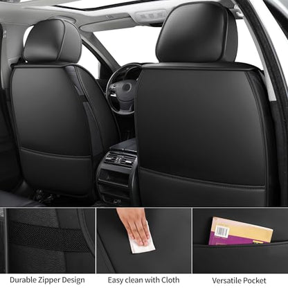 Grand Car Seat Covers Full Set,Universal Precision Fit 3D Contoured Automotive Nappa Leather Seat Covers for SUV Truck Sedan,Anti-Slip Seat Cover with Lumbar Support Style2 Black Red Line - color: Black Red Semi Coverage