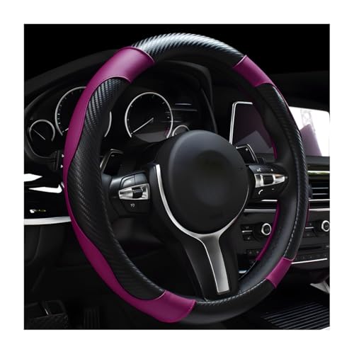 DXNQ Car Steering Wheel Cover, 15 Inch Carbon Fiber Leather Stitching Color Steering Wheel Protector, Anti-Slip Elastic Breathable Steering Wheel Cover Stylish Decor for Most Cars (Black&Purple) - color: Black&Purple