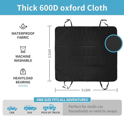 Dog Car Seat Cover for Pets - 100% Waterproof 600D Oxford Heavy Duty Hammock Style Scratch Proof Non Slip Back Seat Protector with Side Flaps, Fits Cars Trucks SUVs, Black