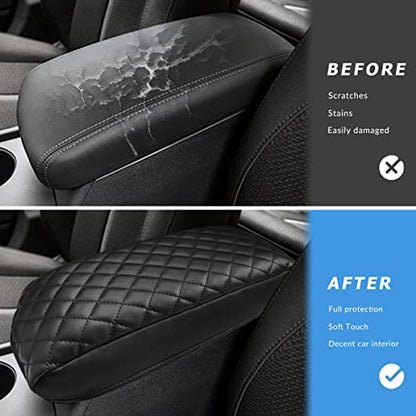 INTGET Car Center Console Armrest Cover for Kia Optima Accessories 2016 2017 2018 2019 2020 Leather Middle Console Arm Rest Box Lid Seat Cover Protector Cushion Saver (Black with Cushion) - color: Black with cushion