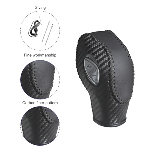 Gear Shift Cover, Breathable Anti-Scratch Gear Shift Knob Cover, Anti-Slip Carbon Fiber Auto Transmission Lever Decoration, Compatible with Focus Fiesta Escape Transit EcoSport (Black)