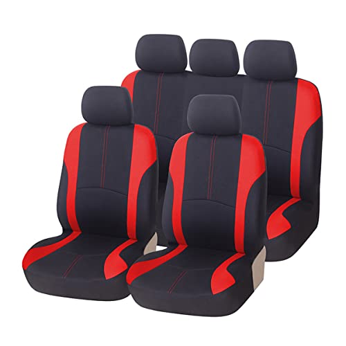AICEL 9 Piece Car Seat Covers Full Set, Front and Rear Split Bench Auto Seat Protectors, Two-Tone Washable Automotive Seat Covers Universal Fit for Most Cars, Sedan, Truck, SUV - color: Red