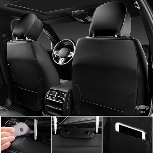 CAR PASS Nappa Leather Car Seat Covers 5 Seat, Luxury Lumbar Support Seat Cover Full Set, Waterproof Breathable Durable All Coverage Leatherette Seat Covers for SUVs,Pickups,Trucks,Vehicles (Gray) - color: Black and Gray