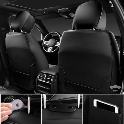 CAR PASS Nappa Leather Car Seat Covers 5 Seat, Luxury Lumbar Support Seat Cover Full Set, Waterproof Breathable Durable All Coverage Leatherette Seat Covers for SUVs,Pickups,Trucks,Vehicles (Gray) - color: Black and Gray