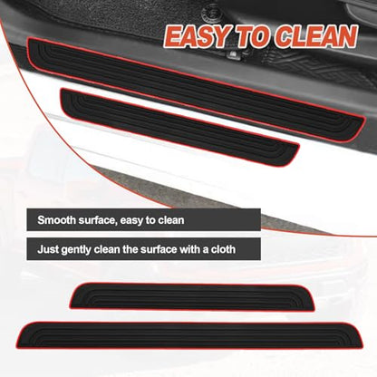 4 Pieces Universal Car Door Sill Protectors Anti Scratch and Waterproof Door Edge Guards for Car Truck SUV PVC Threshold Protector Cover Black with Red Edge