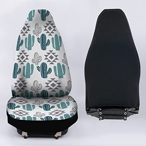 Howilath Aztec Southwest Cactus Printed Seat Covers for Men Car Seat Covers, 2pcs Car Accessories High Back Front Seat Covers - color: Aztec Southwest Cactus - White