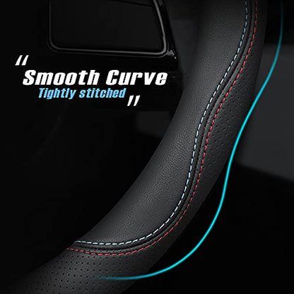 HAOTULE New Nappa Leather car Steering Wheel Cover, Universal 15 inch Black - color: black (red and blue)