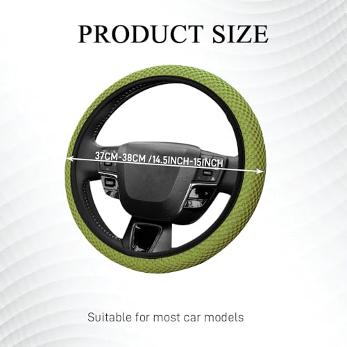 Elastic Stretch Steering Wheel Cover, Steering Wheel Protector, 15 Inch Anti-Slip Breathable Microfiber Ice Silk Protection, Easy Carry, Warm in Winter & Cool in Summer for Cars (Yellow Green) - color: Yellow Green