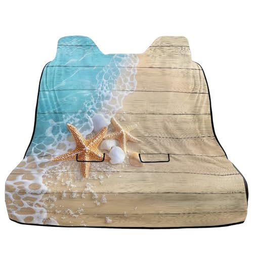 Beach Starfish Seashell Wood Print Back Seat Cover Waterpoof Rear Bench Towel Seat Cover for Gym Swimming Surfing Running, Non-Slip Rear Seat Protector Universal Fits Auto Truck Van SUV - color: Beach Starfish Seashell Wood