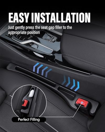 Car Seat Gap Filler, 2 Pack No-Drop Seat Side Gap Seam Filler Organizer with Phone Holder, Universal Fit Fill The Gap Between Seat and Console, Perfect for Car SUV Truck Black