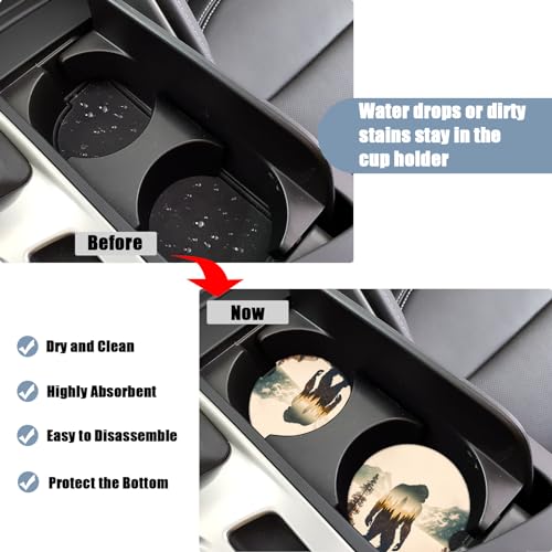 Car Cup Holder Coasters - Bigfoot Mountains Forest Absorbent Ceramic Coaster 2 Pack, Car Coasters for Cup Holders, Fashion Car Interior Accessories Drink Coaster for Women & Men