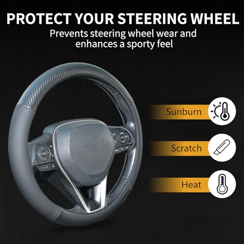 Uxcer Carbon Fiber Leather Steering Wheel Cover, Universal 14.5–15 Inch Non-Slip Breathable Steering Wheel Cover for Cars, Carbon Fiber - color: Carbon Fiber