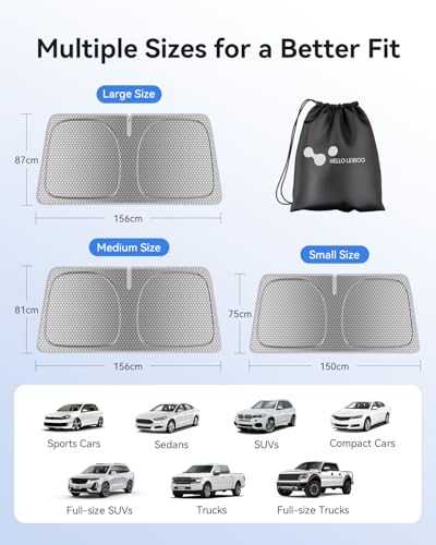 helloleiboo Graphene Car Windshield Sun Shade Car Sun Shade for Windshield with Heat Absorption Coating Foldable Design with UV Protection to Keep Your Car Interior Cooler Silver (X-Large-61 × 34 in) - size: 61 x 34 inches