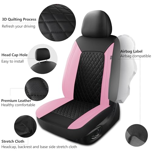 HChengkikz Car Seat Covers, Breathable and Waterproof Front Seat Covers, Luxury PU Universal Fit Automotive Airbag Compatible for Cars Sedans SUV and Truck (2 Pieces, Front Seat, Pink) - color: N1 Black Pink, size: Front Seat