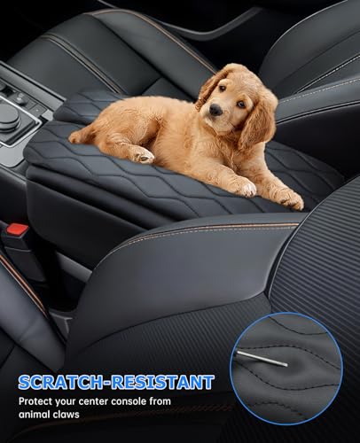INTGET Center Console Cover for Mazda CX5 Accessories 2026/CX50 CX-50 2023 2024 2025 2026 Car Interior Leather Armrest Arm Rest Lid Cushion Pad Protector (2023+, Black Stitches with Pattern) - size: Black Stitches with Pattern