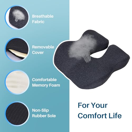 Memory Foam Car Seat Cushion for Driving, Sciatica Pain Relief, Wedge Truck Seat Cushion for Long Sitting, Adult Booster Cushion for Car, Truck, Desk, or Wheelchair (Darkgray)