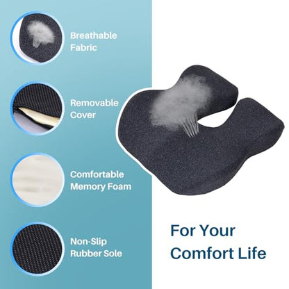 Memory Foam Car Seat Cushion for Driving, Sciatica Pain Relief, Wedge Truck Seat Cushion for Long Sitting, Adult Booster Cushion for Car, Truck, Desk, or Wheelchair (Darkgray)