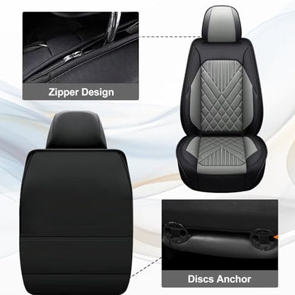2PCS Car Seat Covers Front Seat Fit for Hyundai Genesis 2009-2014 Automotive Seat Cover Protector Waterproof Faux Leather Seat Covers Cushion with Airbag Compatible(Black&Grey)