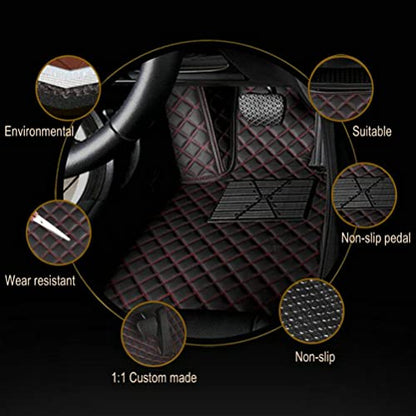TAHALI Car Floor Mats (Black Red Stripe, 3D) - Luxury Leather, Custom Fit for 99.9% Sedan SUV Sports, All-Weather, Waterproof, Non-Slip, Environmentally Friendly - color: Black Red stripe