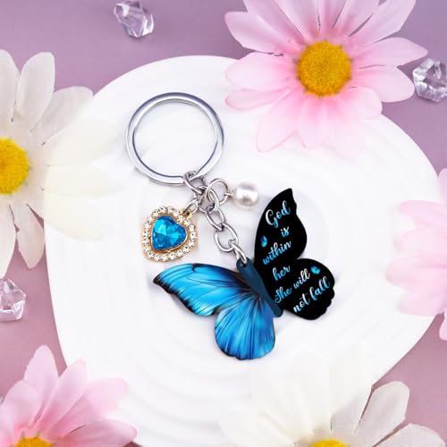 Butterfly Keychains for Women Christian Keychain Bible Quotes Spiritual Gifts for Women Religious Bible Verse Gifts Christian Accessories Blue Butterfly Charms for Purses