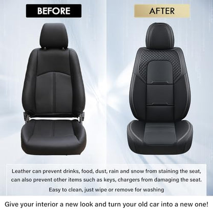 Coverado Car Seat Covers Full Set, 5 Piece Car Seat Protector with Removable Headrest, Nappa Leather Breathable Front Rear Seat Cushion Side All Wrapped Universal Fit Truck Automotive Most Cars Black - color: Nappa-Black, size: Full Set