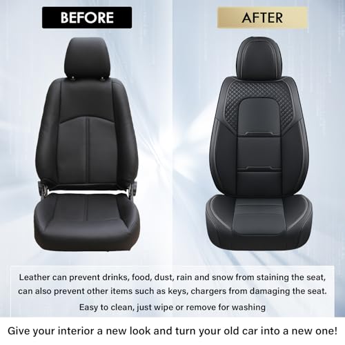 Coverado Car Seat Covers Front Seats, 2 Piece Car Seat Protector with Removable Headrest, Nappa Leather Breathable Front Seat Cushion Side All Wrapped Universal Fit Truck Automotive Most Cars Black - color: Nappa-Black, size: Front