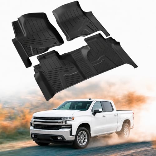 Floor Mats for Chevy Silverado/GMC Sierra 1500 2019-2026 Crew Cab, 2019-2025 GMC Sierra 2500/3500 HD Crew Cab TPE All Weather Floor Liner (Rear Row with Factory Storage)—1st & 2nd Row - size: Floor Mats for 2019-2026 Chevy Silverado| 3PCS