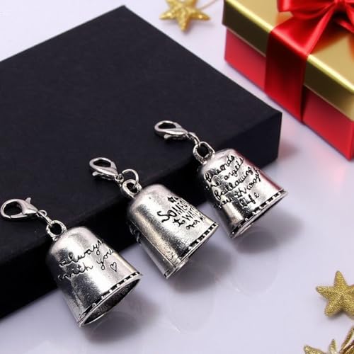 3PCS Blessing Bell Gift for Friends or Loved Ones,Inspirational Angel Charm with Message, Tiny Silver Bell Keychain,Thoughtful Present for Car,Backpack,DoorBag (Little Angel Bell for You)