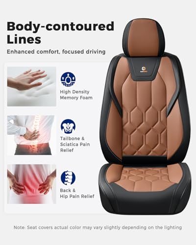 Huidasource Seat Covers Full Set, Universal Fit for Most Cars SUV Trucks, Full Coverage Leather Seat Cover, Airbag, Cupholder Compatible, Seat Function Retain, Easy Install with Velcro, Black & Brown - color: FS: Black&Brown, size: Full Set