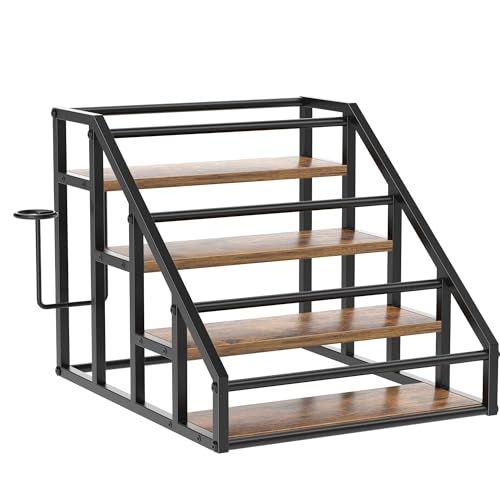 Coffee Syrup Rack Organizer, 4 Tier Countertop Storage Shelves, Kitchen Storage, 16 Syrup Bottle Stand Holder for Wine, Liquor, Kitchen Coffee Station Organizer Rack, 13.8"x16.9"x13.0", Rustic Brown - color: Rustic Brown, size: 4-Tier