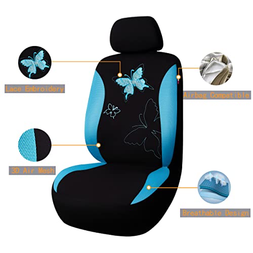 Flying Banner Butterfly car seat Covers ful Set Fashion Universal Lady Woman Female Rear Bench Split Colorized (Mint Blue, 2 Fronts - Lace) - color: Mint Blue Lace, size: 2 Fronts
