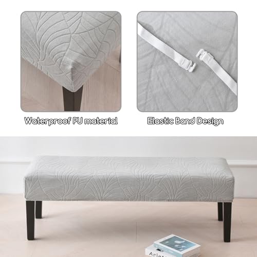 FUANGUI Waterproof Bench Cover, Stretch Jacquard Dining Bench Cover for bedrooms, Living Rooms, Kitchens, Protector Chair Bench Piano Bench Seat covers Stool Slipcover Removable, Washable - Light Grey - color: Jacquard Light Grey