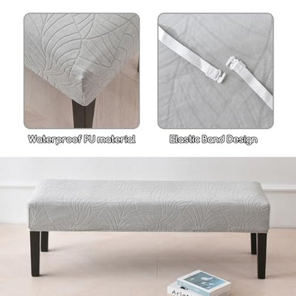 FUANGUI Waterproof Bench Cover, Stretch Jacquard Dining Bench Cover for bedrooms, Living Rooms, Kitchens, Protector Chair Bench Piano Bench Seat covers Stool Slipcover Removable, Washable - Light Grey - color: Jacquard Light Grey