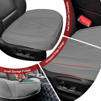 Luxury Faux Leather Car Seat Cover Front Bottom Seat Cushion Cover, Anti-Slip and Wrap Around The Bottom, Fits 95% of Vehicles (Gray)
