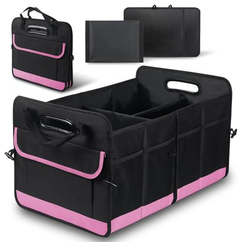 Car Trunk Organizer, 72L Large Capacity Waterproof Auto Storage Organizer with Non-Slip Bottom Strips, Collapsible Cargo Organizer for Suv, Truck, Sedan, Portable Car Accessories for Women Men(Pink) - color: Black and pink