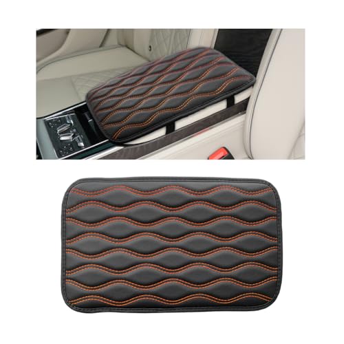 Wevdn Car Center Console Cushion Pad, 12.48×7.40 Inches Waterproof Car Armrest Seat Box Cover, Comfortable PU Leather Vehicle Armrest Cover Protector, Car Decor Interior Accessories (Black＋Orange) - color: Black＋Orange