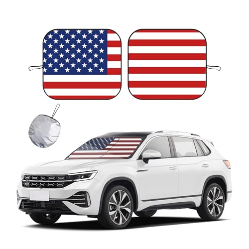 2 PCS Car Windshield Sun Shade, Auto Sun Heat and UV Rays Blocker, 28"×31" Foldable Automotive Front Window Sunshade Protector, Universal Vehicle Interior Accessories (Red Flag-M) - color: Red Flag-M (28×31 inches)