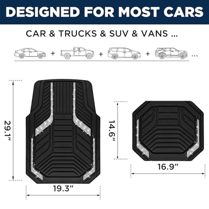 PIC AUTO Car Floor Mats, Silver Sparkly Crystal Bling Glitter Car Mats Set, Front and Rear Heavy Duty Rubber Car Mats with Anti-Slip Backing, All Weather, Trim-to-Fit for SUVs, Trucks, Sedan, Vans - color: Sliver Glitter