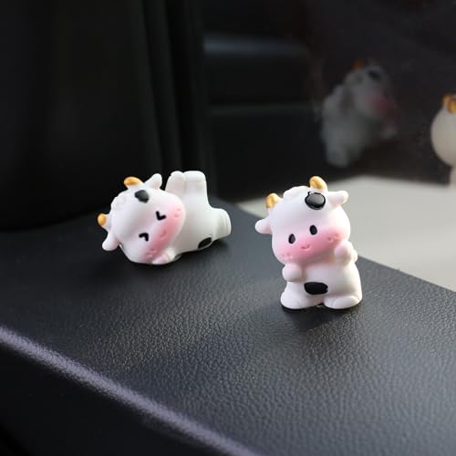 6 Pcs Mini Cows Car Accessories, Cow Print Dashboard Decorations & Rear View Mirror Ornaments, Cute Car Decor for Women