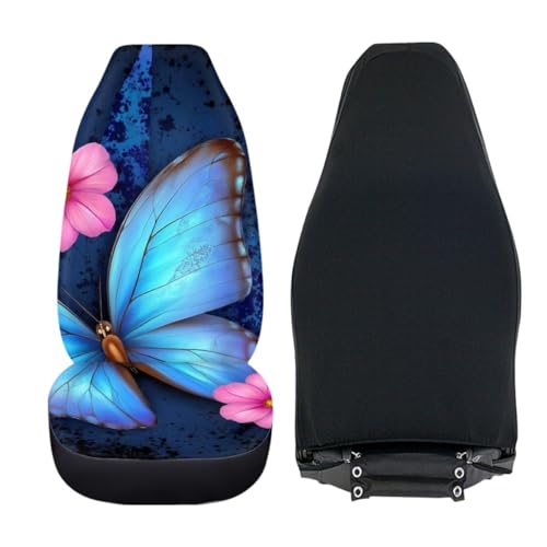 Pehede Car Seat Cover Blue Glowing Butterfly Front for Cars, Easy to Install Cover Set, Accessories Auto Trucks Van SUV,2 Packs - color: Multi04