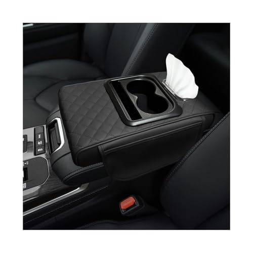 Car Center Console Armrest Pillow, Multifunctional Armrest Box Cover with Cup Phone Tissue Holder & Side Pockets, Waterproof Leather Middle Console Cushion for Most Vehicles (Black, Embroidered) - color: Black, size: Embroidered