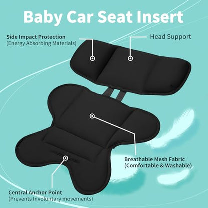Head and Body Support Car Seat Insert, Soft Breathable Car Seat Cushion, Universal Carseat Insert Support for Stroller, Swing & Carrier (Black) - color: Black