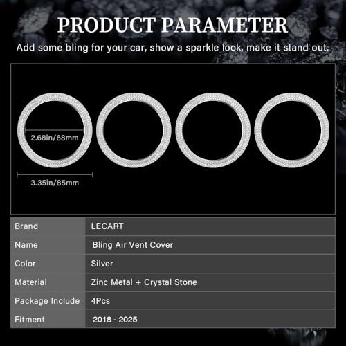 LECART Glitter Air Vent Outlet Cover Fit for Jeep Wrangler JL JLU Gladiator JT JTU 2020 2021 2022 2023 2024 2025 Car Interior Metal Stickers 4 Pack