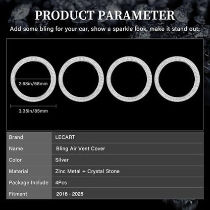 LECART Glitter Air Vent Outlet Cover Fit for Jeep Wrangler JL JLU Gladiator JT JTU 2020 2021 2022 2023 2024 2025 Car Interior Metal Stickers 4 Pack