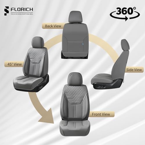FLORICH Car Seat Covers for Full Set, Universal Seat Cushion 5 Seats, Car Seat Protector Waterproof, Premium Leather Automotive Seat Covers for Most Cars, Sedans, SUVs, and Trucks-Gray