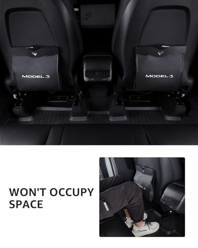 Trash Can for Tesla Model 3 2017-2023 Garbage Bag [Strong Magnetic Buckle] with LED Light 1PCS Backseat Hanging Garbage Bin Waterproof Faux Leather Model 3 Interior Accessories 2.5 Gallons - size: Model 3