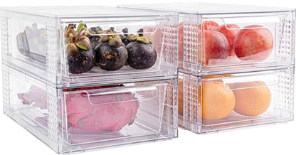 6 Pack Clear Stackable Storage Drawers, 3.95" H Easily Assemble Acrylic Organizer Bins - Multi-Use for Make up, Closet, Pantry, Bathroom, Medicine, Kitchen Cabinet & Undersink Organization