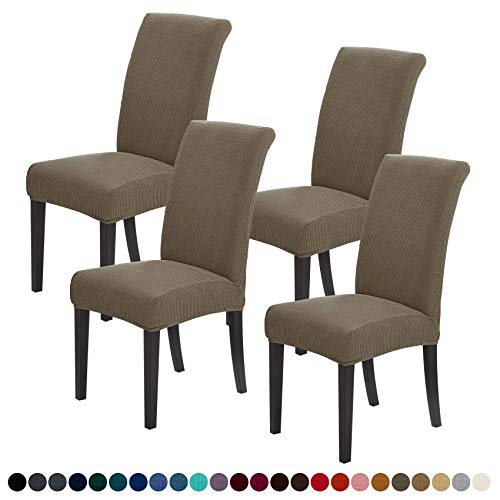 Joccun Chair Covers for Dining Room Set of 4,Dining Chair Slipcovers Stretch Dining Room Chair Covers Seat Protector,Washable Parsons Chair Cover for Home,Hotel,Banquet(Fossil,4 Pack) - color: Fossil, size: 4 Pack