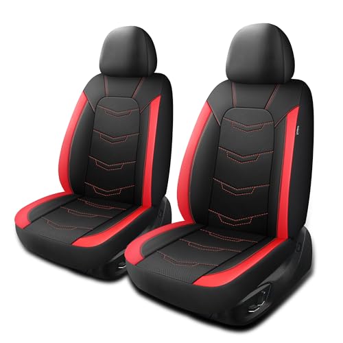 HChengkikz Car Seat Covers, Leather Seat Covers, Breathable and Sporty Car Seat Cover, Universal Fit Automotive Seat Covers for Truck Cars Sedan and SUV (2 Pieces, Front Seat, Black+Red) - color: N2 Black Red, size: Front Seat